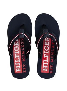 Chinelos Tommy Hilfiger Corporate azul marinho para homem.