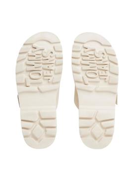 Sandálias Tommy Jeans Double Strap branco para mulher.