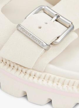 Sandálias Tommy Jeans Double Strap branco para mulher.