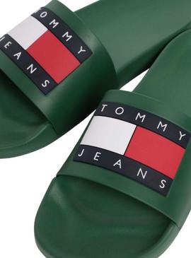 Chinelos Tommy Jeans Pool Slide verde para homens