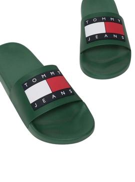 Chinelos Tommy Jeans Pool Slide verde para homens
