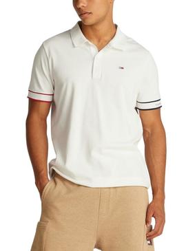 Polo Tommy Jeans Slim Flag branco para homem