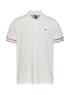 Polo Tommy Jeans Slim Flag branco para homem