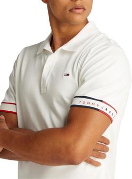 Polo Tommy Jeans Slim Flag branco para homem