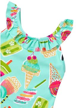 Fato de banho  Mayoral estampado  com babado de sorvetes para menina.