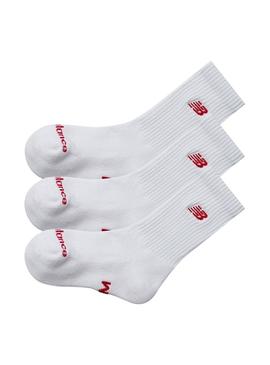 Meias New Balance com logo branco para crianças.