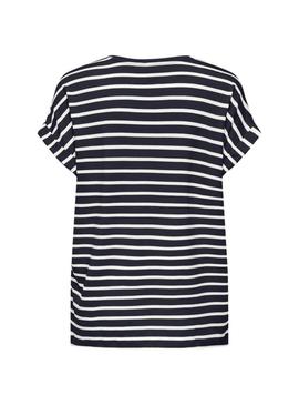 Camiseta Only Moster decote em V listras azul marinho para mulher