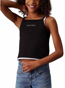 Top Calvin Klein Jeans preto com alças para meninas.