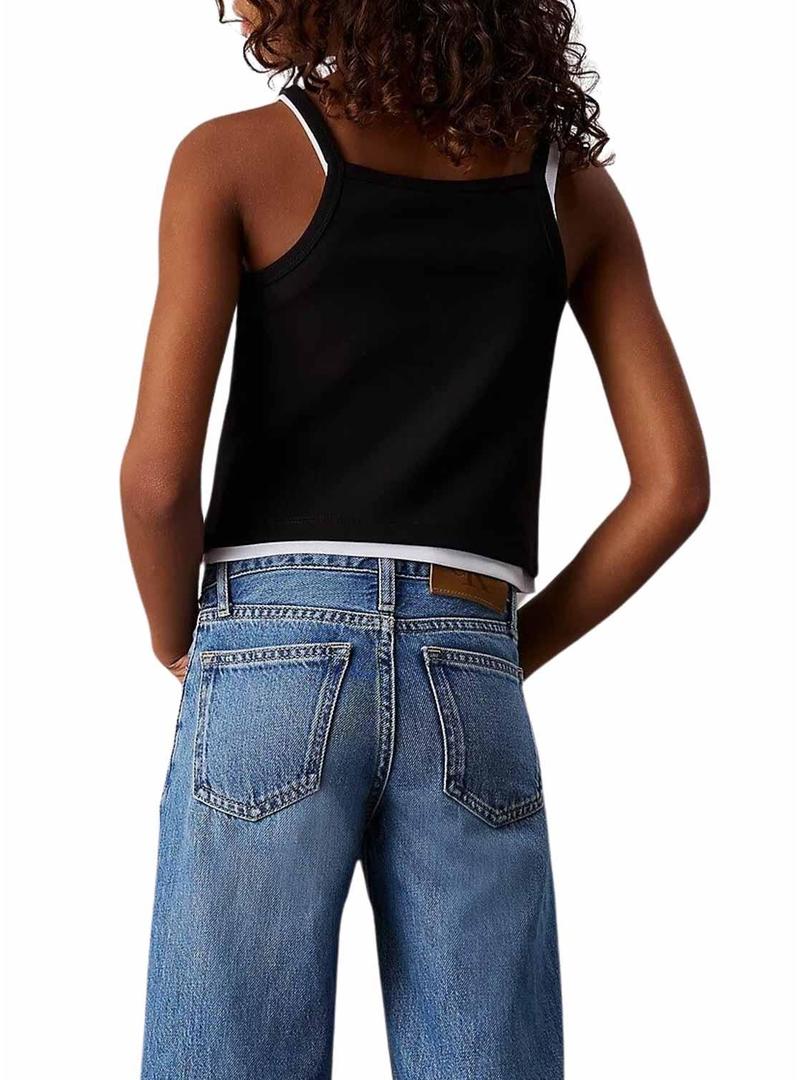 Top Calvin Klein Jeans preto com alças para meninas.