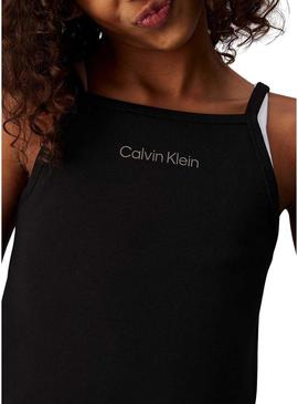 Top Calvin Klein Jeans preto com alças para meninas.