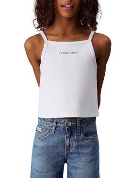 Top Calvin Klein Jeans Strap branco para menina.
