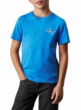 Camiseta Calvin Klein Monólogo azul para meninas e meninos.
