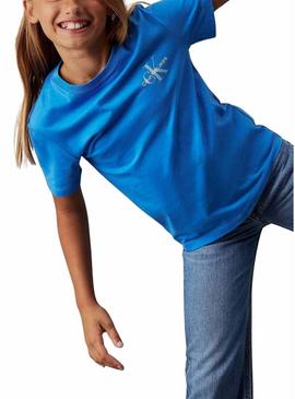 Camiseta Calvin Klein Monólogo azul para meninas e meninos.