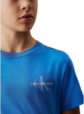 Camiseta Calvin Klein Monólogo azul para meninas e meninos.