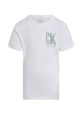Camiseta Calvin Klein Chest Surf branca para crianças.