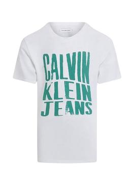 Camiseta Calvin Klein Slogan branca para criança.