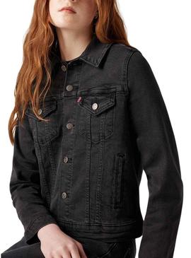 Jaqueta de ganga Levis Original Trucker preta para mulher.
