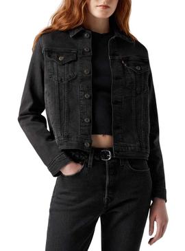 Jaqueta de ganga Levis Original Trucker preta para mulher.