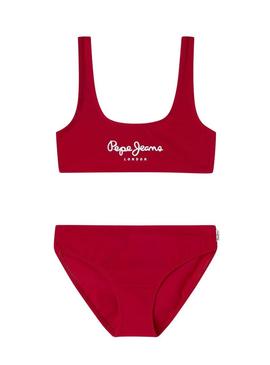 Biquíni Pepe Jeans logo vermelho para menina.