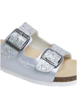 Sandálias Pepe Jeans Oban prateadas para menina.