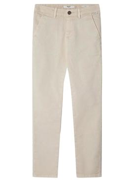 Calça Pepe Jeans Junior slim bege para menino.