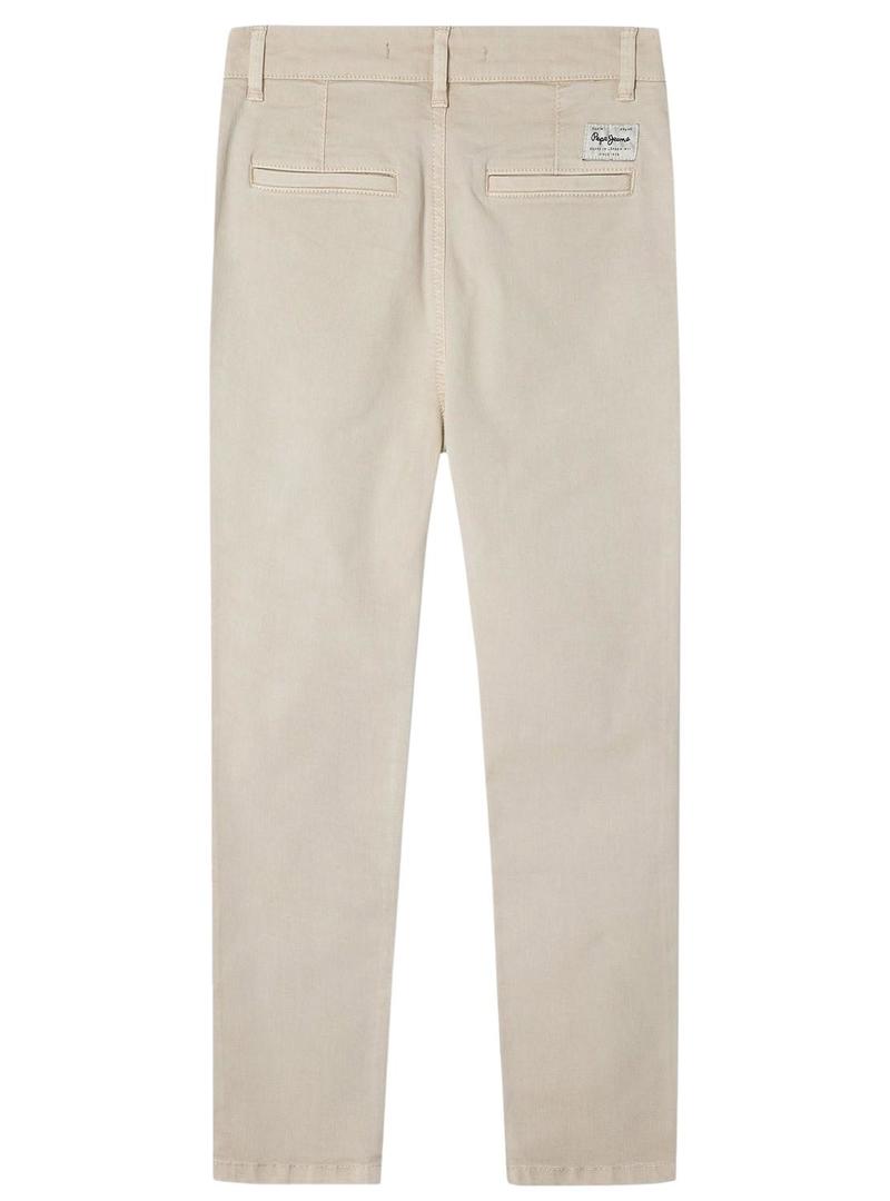 Calça Pepe Jeans Junior slim bege para menino.