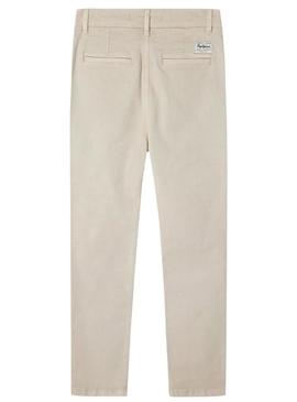 Calça Pepe Jeans Junior slim bege para menino.