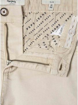 Calça Pepe Jeans Junior slim bege para menino.
