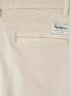 Calça Pepe Jeans Junior slim bege para menino.