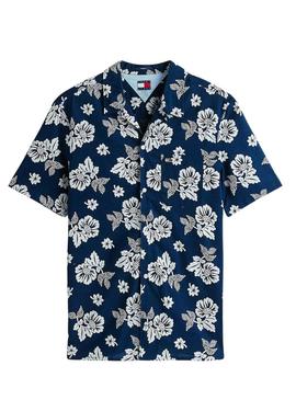 Camisa Tommy Jeans Hawaii azul marinho para homem.