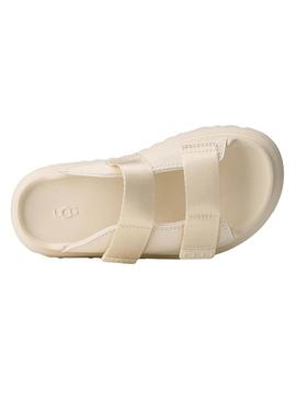 Sandálias UGG GoldenGlow Slide bege para meninas e meninos.