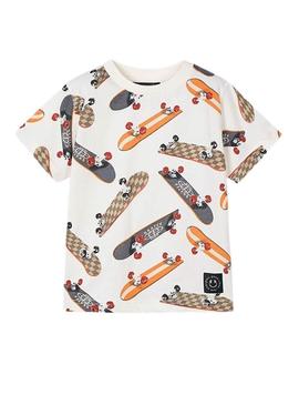 Camiseta Mayoral estampada bege para criança.