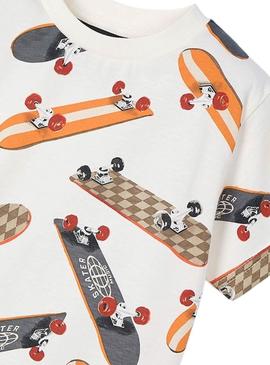 Camiseta Mayoral estampada bege para criança.
