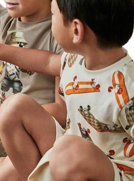Camiseta Mayoral estampada bege para criança.