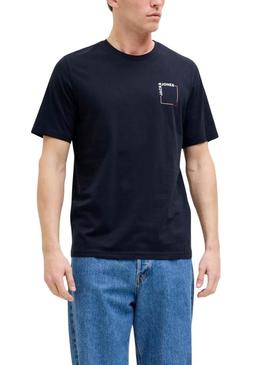 Camiseta Jack and Jones Verner azul marinho para homem.