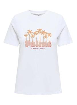 Camiseta Only Henny palmeiras branca para mulher.