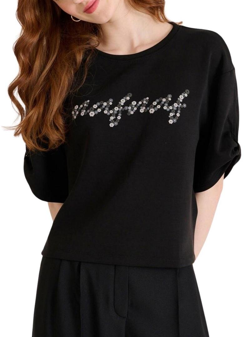 Camiseta Naf Naf Logo Print preta para mulher