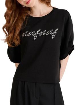 Camiseta Naf Naf Logo Print preta para mulher