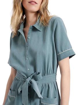 Vestido curto Naf Naf verde sable para mulher.