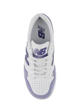 Ténis New Balance PSB480 branco e malva para crianças.