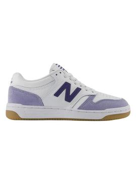 Sapatilhas New Balance 480 branco e malva para mulher.