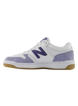 Sapatilhas New Balance 480 branco e malva para mulher.
