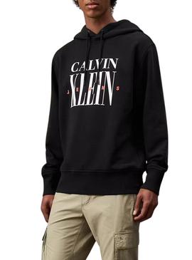 Moletom Calvin Klein com logo Serif preto com capuz para homem.