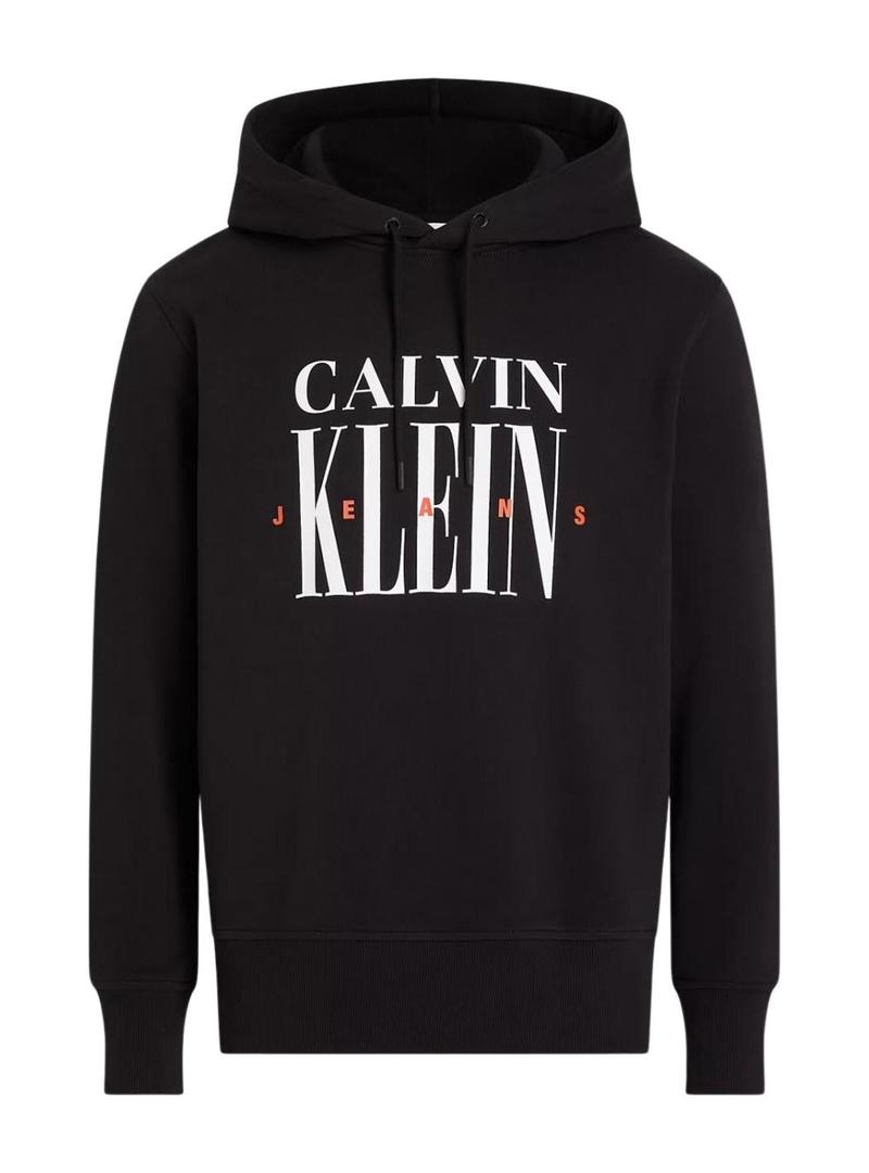 Moletom Calvin Klein com logo Serif preto com capuz para homem.