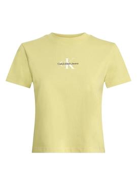 Camiseta Calvin Klein cropped amarela com monograma para mulher.