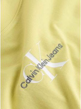 Camiseta Calvin Klein cropped amarela com monograma para mulher.