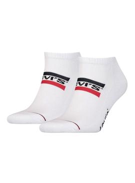 Dois pares de meias Levis Low Cut brancas para mulher e homem.