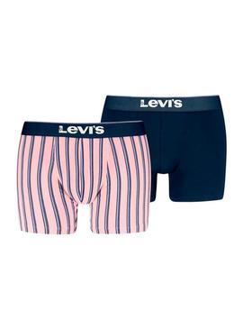 Pack de cuecas Levis Vertical Stripe azul marinho e rosa para homem.