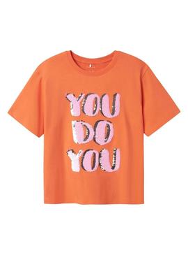 Camiseta Name It Elka laranja para menina.