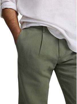 Calça Silbon Sport Chino lisa verde para homem.